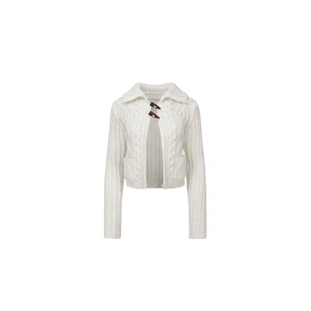 SCULPTOR Two Way Cable Cardigan Ivory