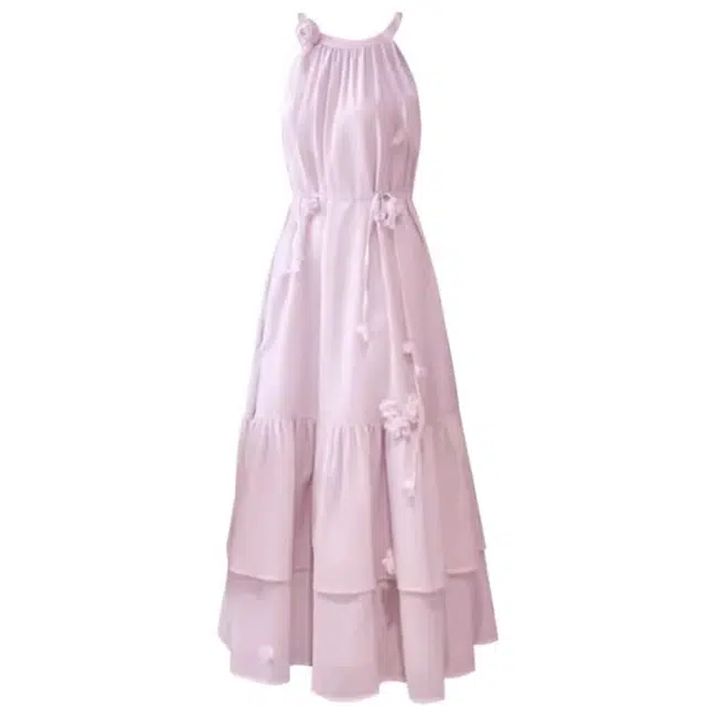 柏黛妃 挂脖温柔气质中长款无袖裙子吊带连衣裙 女款