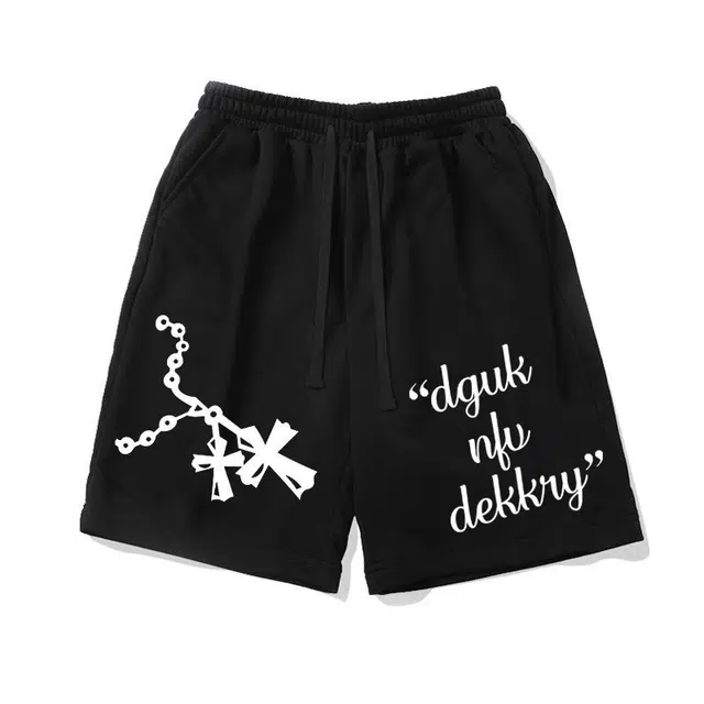 沐诚阳译 美式潮牌字母印花直筒宽松五分休闲短裤 男款