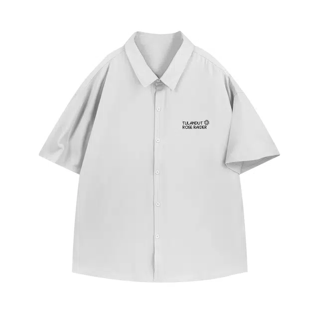 图兰朵 夏季薄款凉感清新复古基础款纯色极简柔软太阳字母高级感落肩单排扣垂感舒适百搭潮流通勤直筒休闲运动短袖衬衫 男女同款