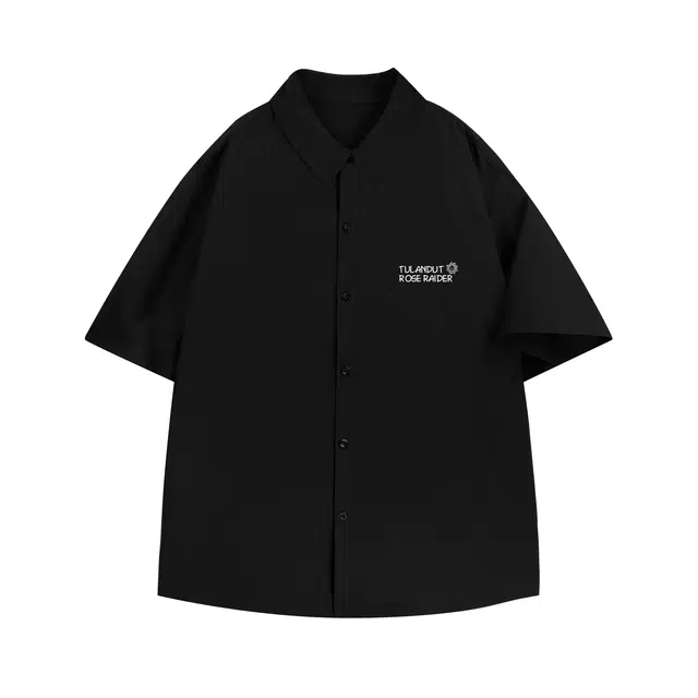 图兰朵 夏季薄款凉感清新复古基础款纯色极简柔软太阳字母高级感落肩单排扣垂感舒适百搭潮流通勤直筒休闲运动短袖衬衫 男女同款