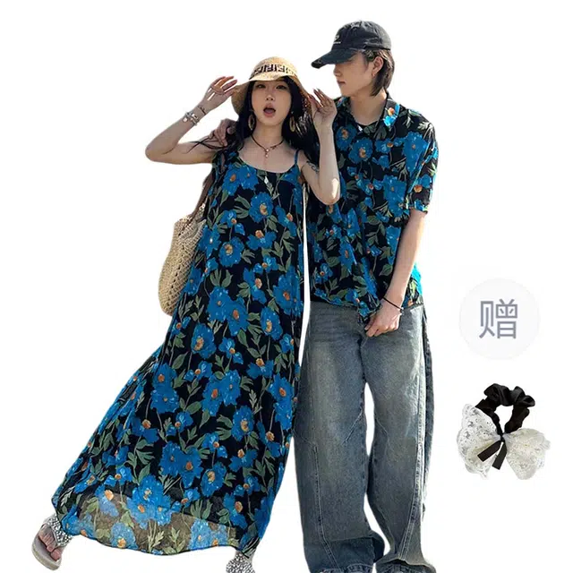 涂诗菲 舒适潮流百搭短袖上衣时尚无袖连衣裙情侣套装