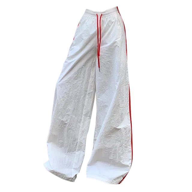 拾籍 复古风格高腰设计薄款宽松剪裁阔腿裤女时尚拼接调节腰百搭款式休闲裤 女款