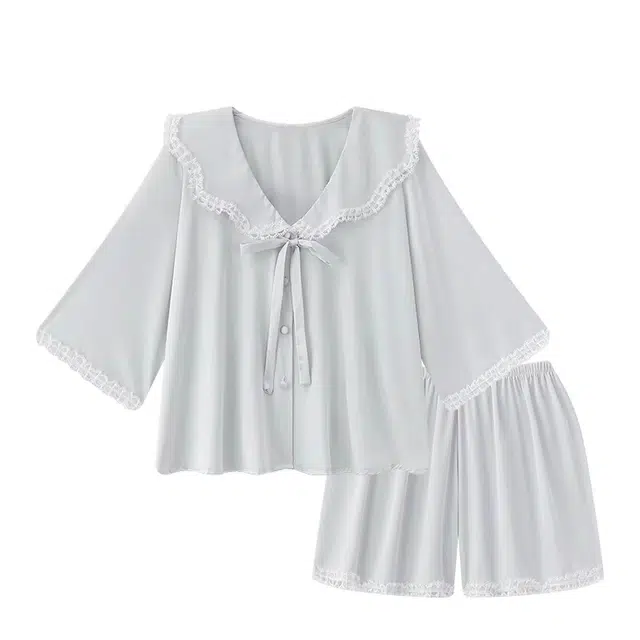 俏韵 翻领夏季冰丝短袖甜美舒适薄款家居服可外穿睡衣套装 女款