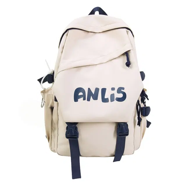 南潇湘 日系百搭大容量休闲旅行高颜值背包初高中大学生毕业季旅行出游书包 尼龙 双肩包 男女同款情侣款 米白色/黑色/黄色/深蓝色