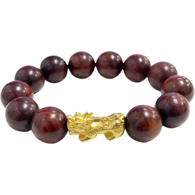 九隆古 国潮吞金兽貔貅 诸事顺遂招财纳福 有钱花新中式文玩盘玩佛珠转运珠 血檀 手串 男女同款情侣款