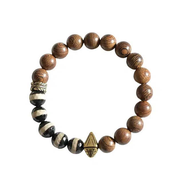 宣华意 一线玛瑙天珠佛珠铜擦擦好运文艺个性小众饰品 鸡翅木 手串 男女同款情侣款