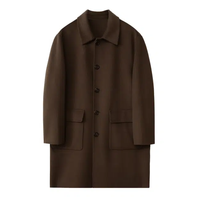 丹宁哲学 厚实纯羊毛双面呢纯色常规长袖翻领大衣 男款