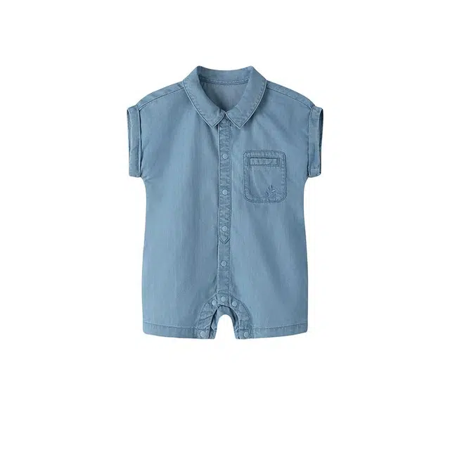 英氏连体衣 冰感防晒系列 时尚柔软亲肤牛仔短袖 婴幼童