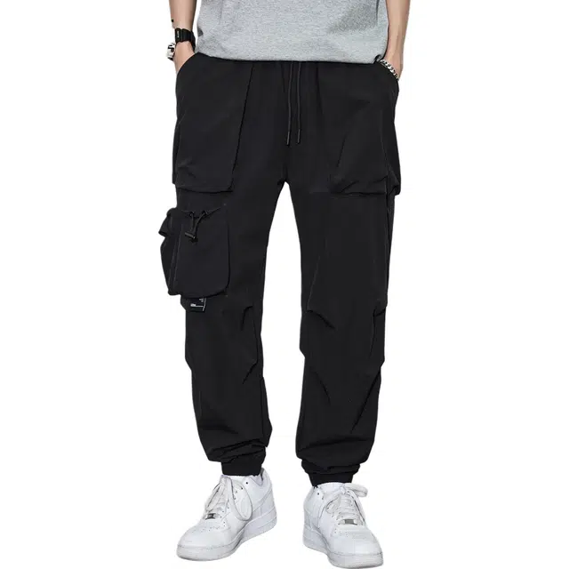 隐狼世家 薄款潮牌纯色工装裤中腰长裤休闲裤 男款