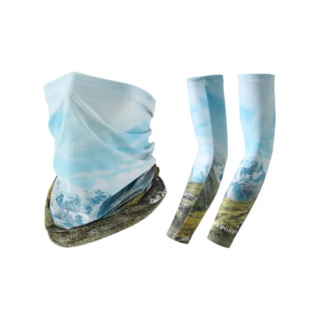 南极人 夏季防紫外线户外钓鱼登山开车骑行面纱遮全脸口罩护颈脖套冰袖两件套遮阳护手臂袖套透气护袖 轻薄 防晒面罩 男款