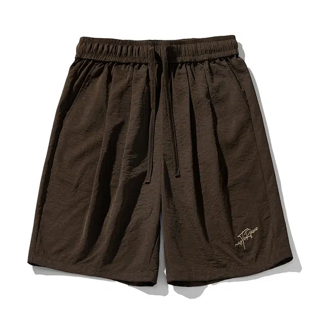 沐诚阳译 美式复古字母纯色百搭宽松运动五分休闲短裤 男款