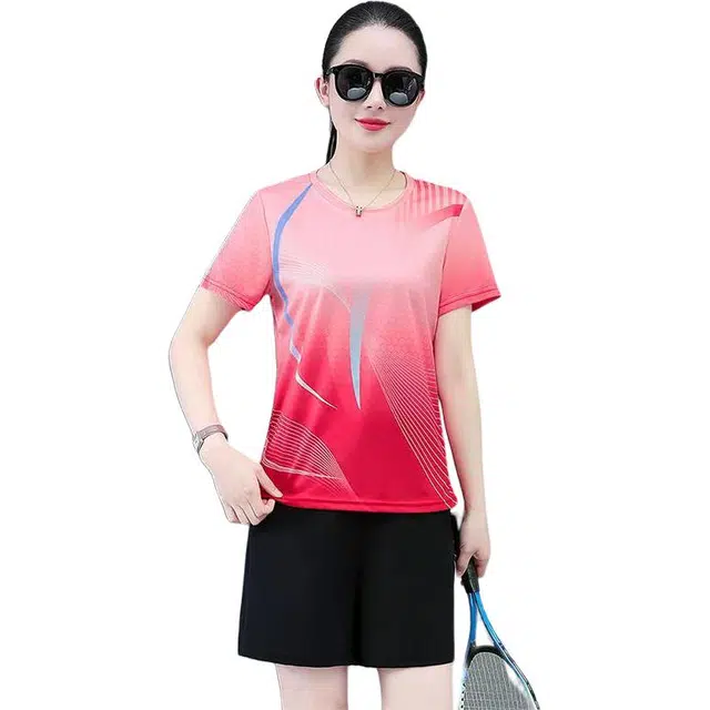 欧迪芬  速干透气运动训练短袖圆领短裤  健身套装  女款