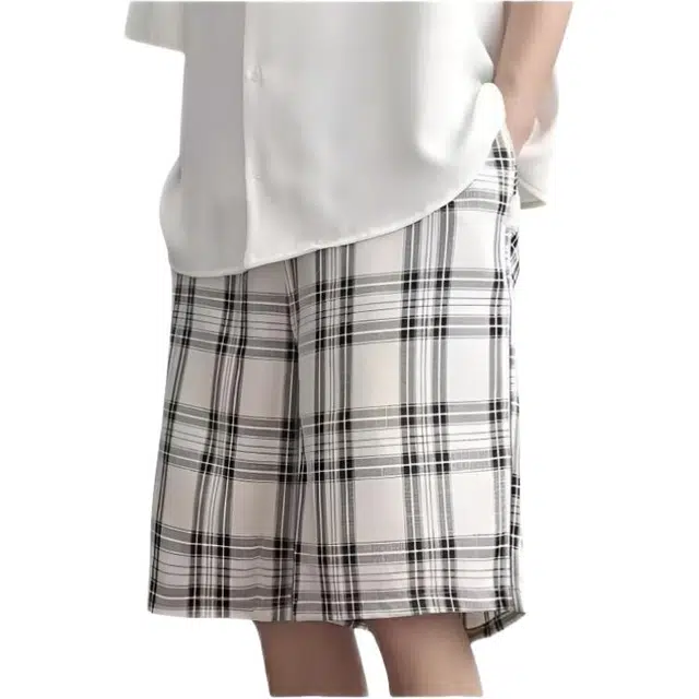 木木兔 宽松运动薄款透气凉感慵懒文艺格子休闲短裤 男款