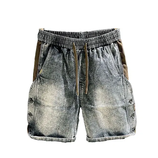 寻星记 美式复古夏季多款式拼接宽松五分裤休闲百搭适合通勤牛仔短裤 男女同款