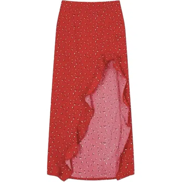 如续 碎花不规则荷叶边半身裙夏季开叉花边设计休闲长裙 女款