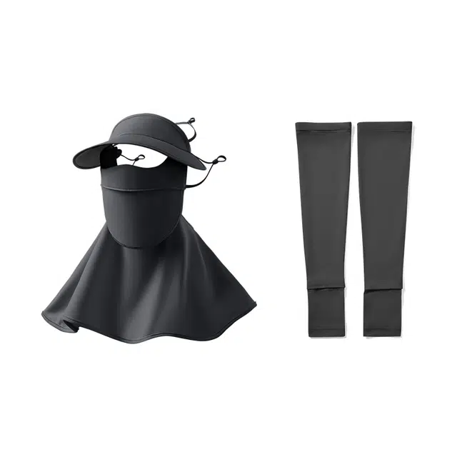 南极人 全脸防紫外线帽子口罩一体冰丝脸基尼全方位带帽檐护颈遮阳面纱开车骑行护手臂袖套宽松冰袖透气 锦纶 防晒面罩 女款