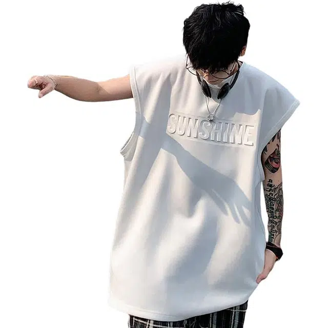 佐菲利 字母美式高街宽松圆领休闲运动坎肩无袖背心 男款