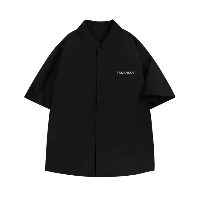 图兰朵 夏季薄款凉感清新复古基础款纯色极简柔软字母高级感落肩单排扣垂感舒适百搭潮流通勤直筒休闲运动无性别短袖衬衫 男女同款