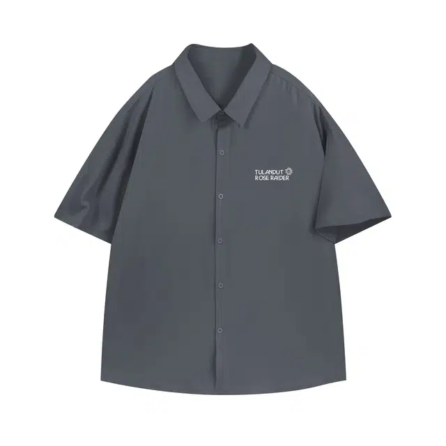 图兰朵 夏季薄款凉感清新复古基础款纯色极简柔软太阳字母高级感落肩单排扣垂感舒适百搭潮流通勤直筒休闲运动短袖衬衫 男女同款