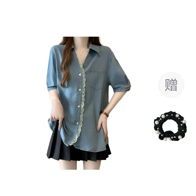 雾闪闪 时尚简约优雅舒适短袖衬衫 女款