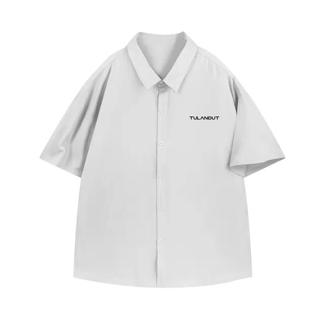 图兰朵 夏季薄款凉感清新复古基础款纯色极简柔软字母高级感落肩单排扣垂感舒适百搭潮流通勤直筒休闲运动无性别短袖衬衫 男女同款