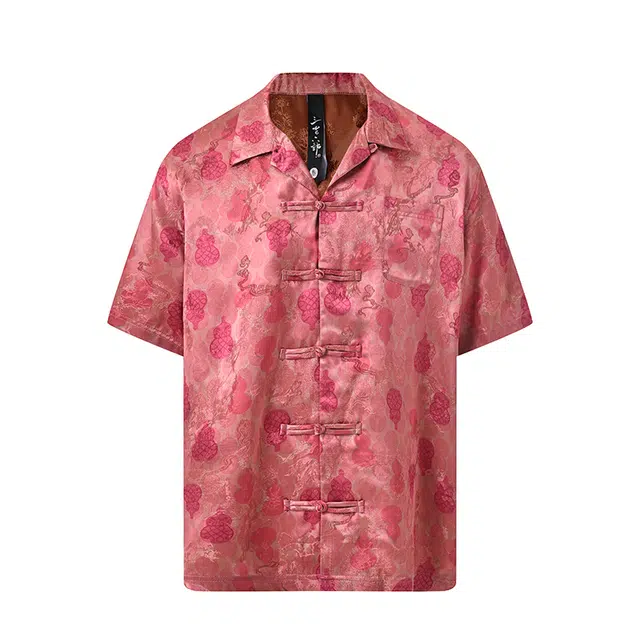 三省六部 户部·福禄夏季轻奢葫芦提花古巴领短袖衬衫 男女同款