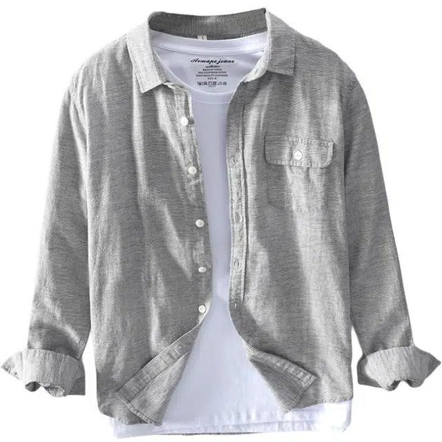 么宁 日系复古棉麻长袖外套潮流时尚简约百搭翻领衬衣纯色舒适透气通勤运动亚麻衬衫 男女同款