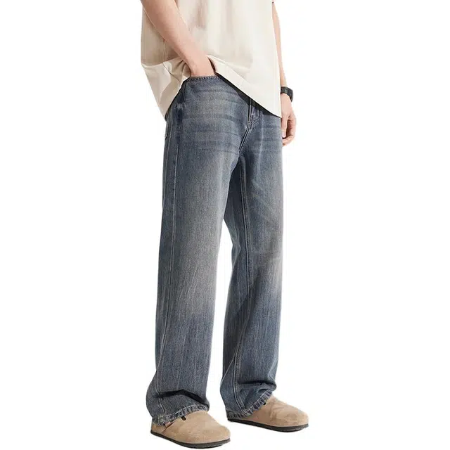 么宁 美式复古水洗做旧宽松直筒简约百搭舒适透气耐穿耐磨个性痞帅工装牛仔裤 男女同款