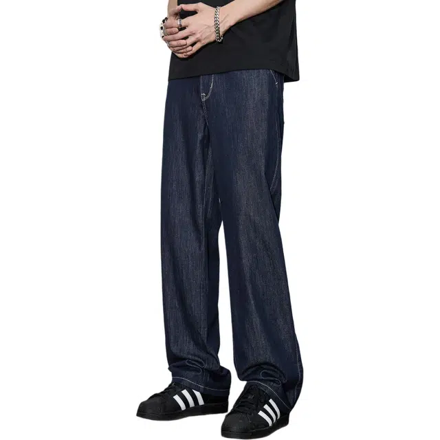 隐狼世家 宽松百搭原色中腰长裤牛仔裤 男款