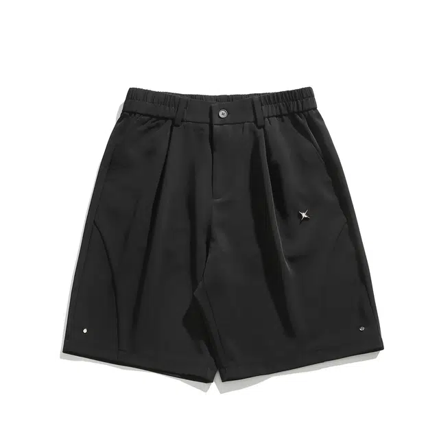 领航骆驼  美式高街潮牌纯色简约五角星柳钉小众设计感无性别主义户外通勤宽松舒适百搭五分直筒休闲   短裤 男女同款