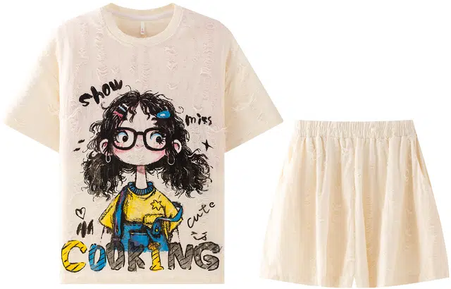 宫蝶 短袖卡通家居服宽松休闲可外穿舒适夏季睡衣套装 女款