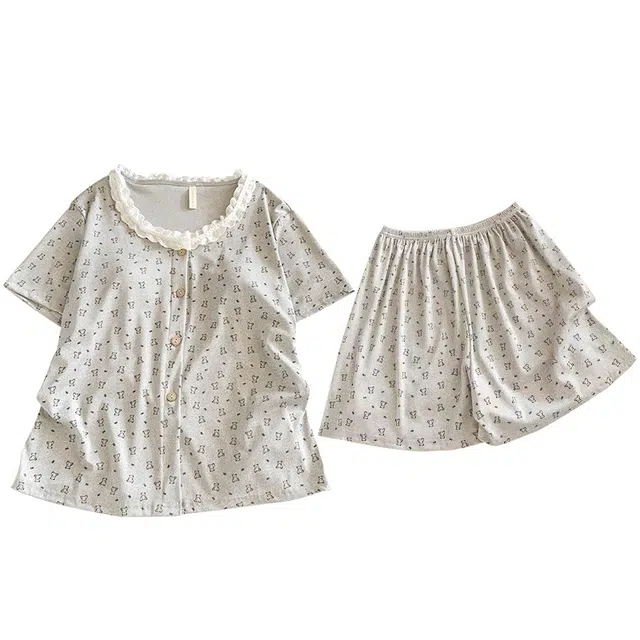 俏韵 圆领夏季冰丝凉感短袖甜美舒适薄款家居服可外穿睡衣套装 女款