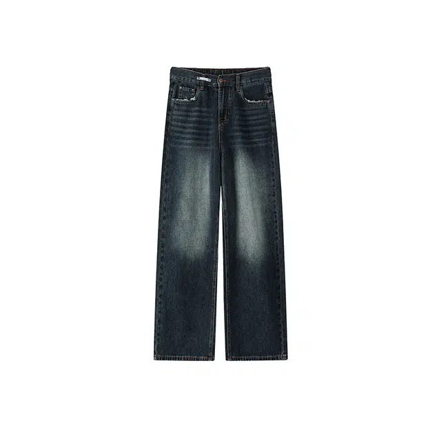 零氏 美式复古水洗做旧基础款显高显瘦长裤子柔软舒适休闲时尚百搭直筒阔腿牛仔裤 男女同款