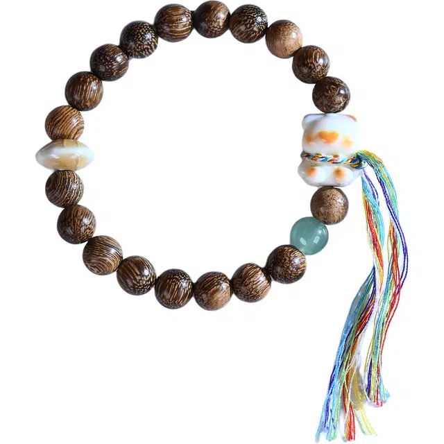 素于 新中式国潮复古文艺风小众设计轻奢高级感佛珠步步高升福禄吉祥诸事顺遂转运可爱熊盘玩好运 鸡翅木 手串 男女同款情侣款