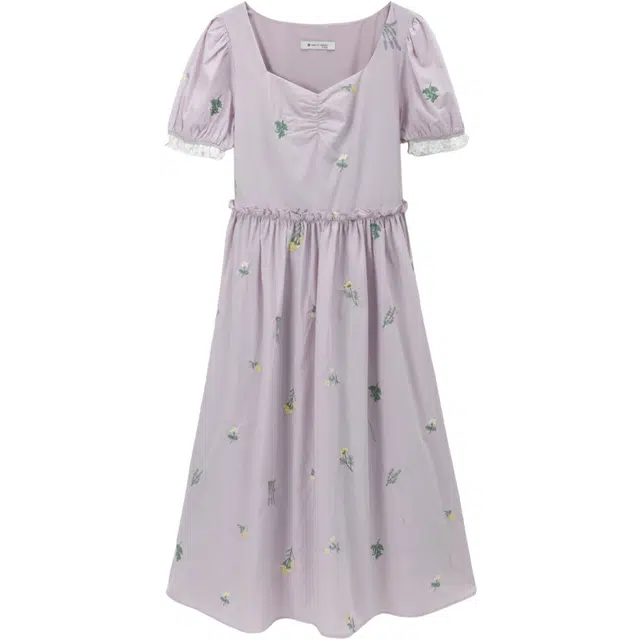 谜秀 刺绣碎花韩版显气质短袖连衣裙 女款