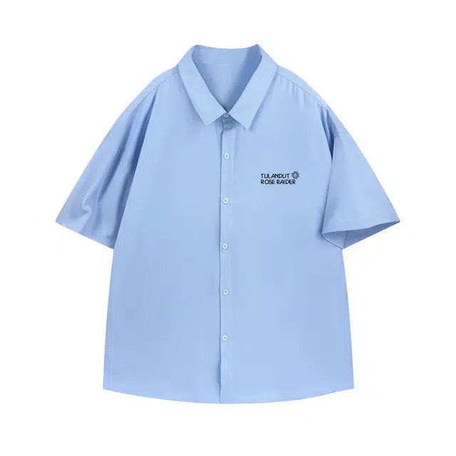 图兰朵 夏季薄款凉感清新复古基础款纯色极简柔软太阳字母高级感落肩单排扣垂感舒适百搭潮流通勤直筒休闲运动短袖衬衫 男女同款