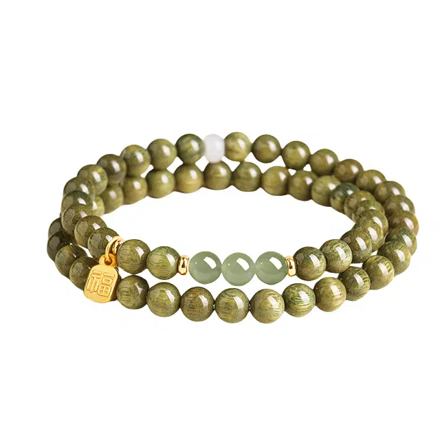 子婳 新中式复古国潮国风转运小众精致文玩盘玩手持念珠佛珠 绿檀 手串 女款