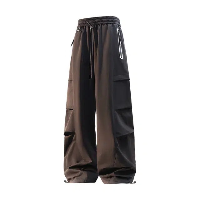 物质公式 美式高街复古凉感三防夏季薄款侧边大口袋褶皱设计款直筒纯色基础款潮牌宽松百搭户外山系机能风通勤速干伞兵休闲裤 男女同款