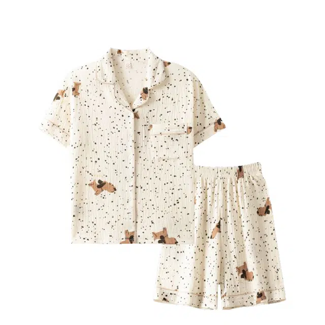 俏韵 翻领夏季纯棉甜美可爱短袖舒适薄款家居服可外穿睡衣套装 女款