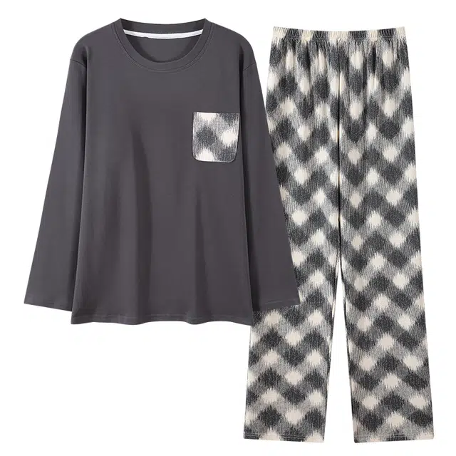 顶瓜瓜 纯棉简约舒适亲肤圆领可外穿家居服睡衣套装 男款