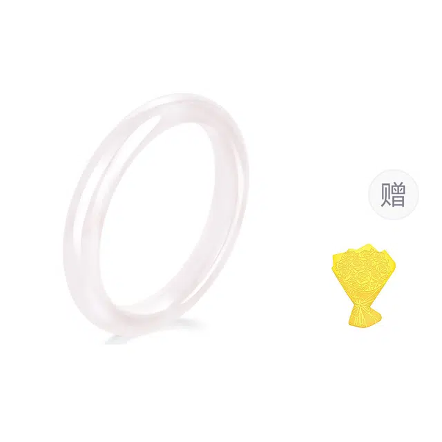 金六福吉祥 月吟玉语白月光 新中式精致轻奢复古国潮风 高品质气质素圈古风一步一响宽条白透显白#好运 玉髓 手镯 女款