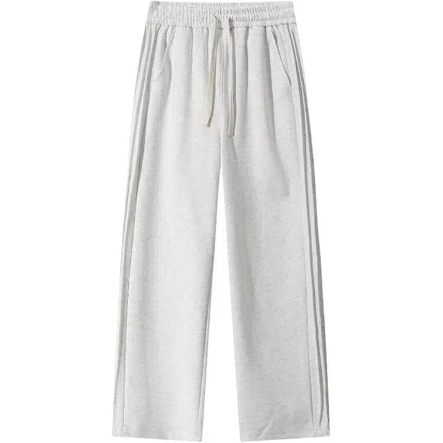 爱肯 美式简约纯色条纹褶皱设计感百搭卫裤潮牌跳舞夏季宽松垂感直筒 休闲裤 男女同款