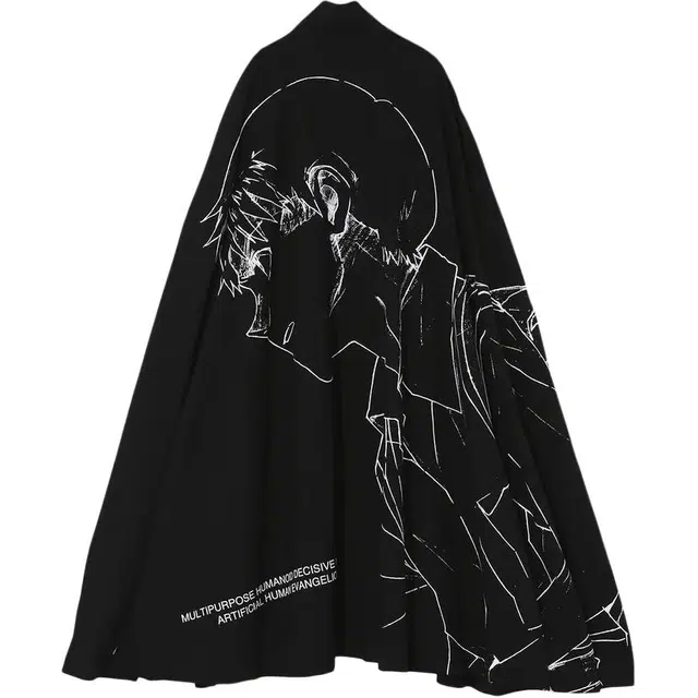 人物印花字母斗篷披风 男款 黑色