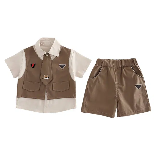 雅鹿休闲运动套装 学院风短袖夏装纯色韩版 中小童