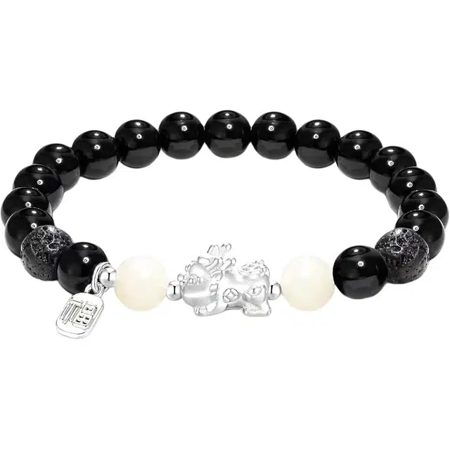 素于 【久世有你】国潮文玩复古文艺风小众萌宠吞金兽本命年转运珠福牌佛珠福禄吉祥万事顺遂盘玩念珠#好运 黑檀 手串 男女同款情侣款