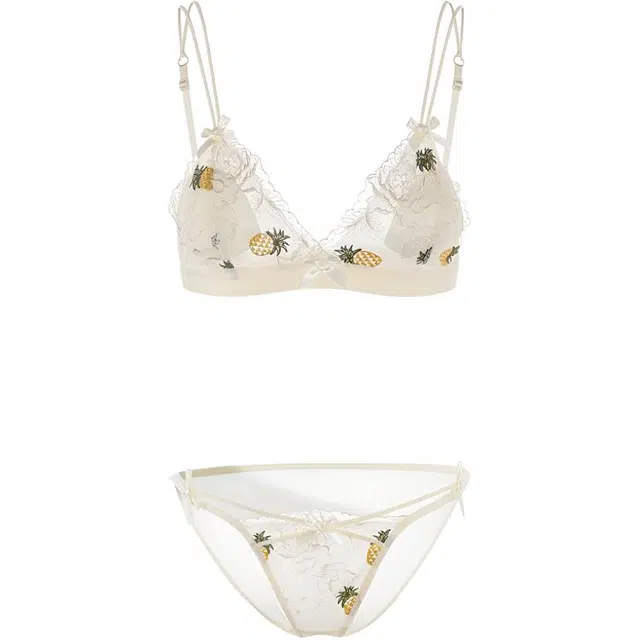 潞优野 薄款小胸聚拢纯欲法式无钢圈文胸内衣裤套装 女款 黄菠萝