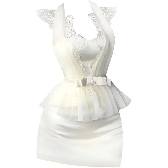 桴生 法式纯欲重工蕾丝拼接网纱挂脖收腰显瘦包臀抹胸裙无袖连衣裙 女款