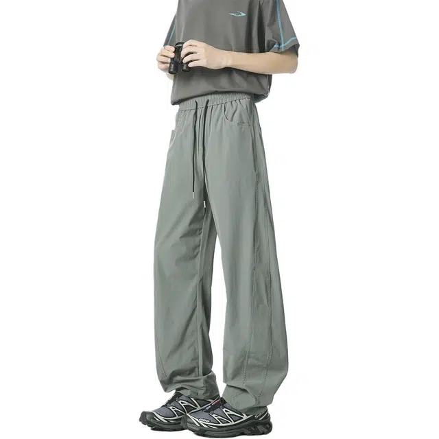 拓菲 凉感冰丝弯刀裤男夏季薄款速干裤子美式户外登山阔腿裤休闲裤 男女同款