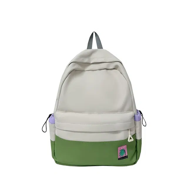 南潇湘 日系原宿风西仙女简约日常通勤时尚百搭 牛津纺 双肩包 男女同款情侣款 白色/绿色